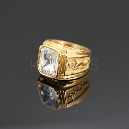 304 Stainless Steel with Cubic Zirconia Dragon Pattern Finger Rings for Men FS-WGD623F-16-1