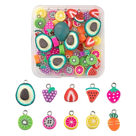 50Pcs 10 Style Handmade Polymer Clay Pendants CLAY-ZZ0001-002-1