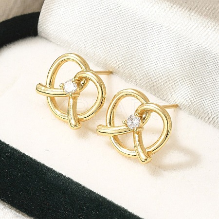Rack Plating Heart Brass Micro Pave Clear Cubic Zirconia Stud Earrings EJEW-H143-17G-1