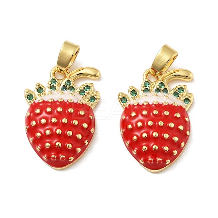 Strawberry Brass Enamel Micro Pave Cubic Zirconia Pendants KK-M325-14B-G-1