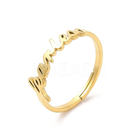 Ion Plating(IP) 304 Stainless Steel Word Adjustable Ring RJEW-L107-031G-1
