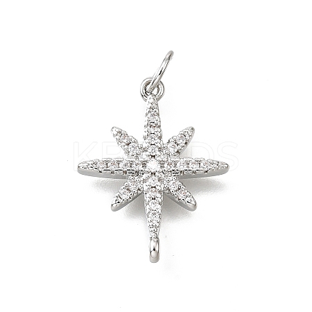 Brass Micro Pave Clear Cubic Zirconia Star Connector Charms with Jump Rings KK-V011-64P-1