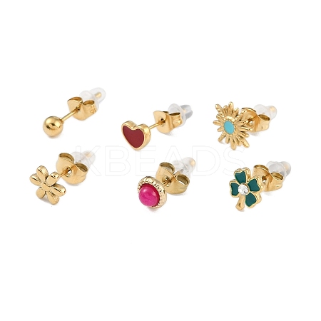 304 Stainless Steel Rhinestone Stone Dyeing Stud Earrings EJEW-S224-04G-01-1