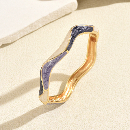Zinc Alloy Enamel Irregular Wave Open Hinged Cuff Bangles for Women Daily Wear XR9977-3-1