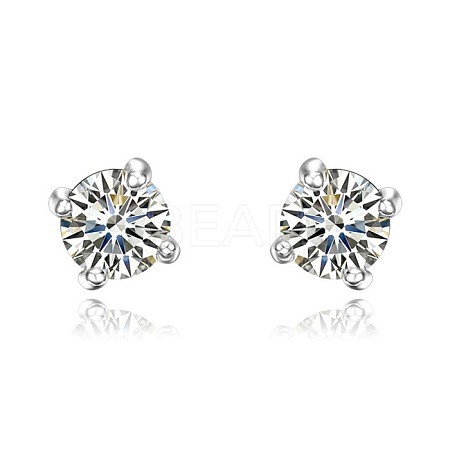 Square Real Platinum Plated Fashion Brass AAA Cubic Zirconia Ear Studs EJEW-AA00166-P-1