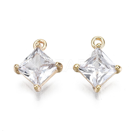 Brass Micro Pave Clear Cubic Zirconia Charms KK-T056-65G-NF-1