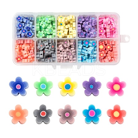 300Pcs 10 Colors Handmade Flower Printed Polymer Clay Beads CLAY-LS0001-08-1