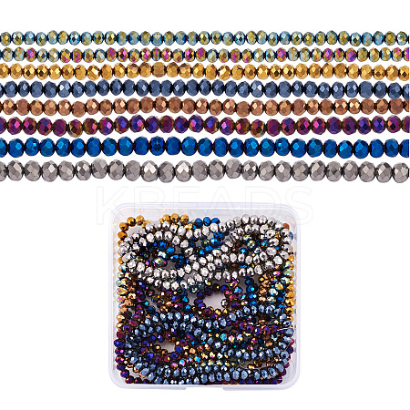 16 Strands 8 Colors Electroplate Transparent Glass Beads Strands EGLA-CD0001-04-1