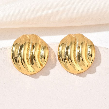 Textured Oval 304 Stainless Steel Stud Earrings for Women EJEW-K333-20G-1