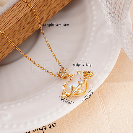 Brass Pave Cubic Zirconia with Imitation Pearl Heart Pendant Necklaces for Women FS-WG96657-07-1