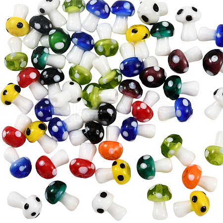 50Pcs Mushroom Handmade Lampwork Beads Strands LAMP-LT0001-06A-1