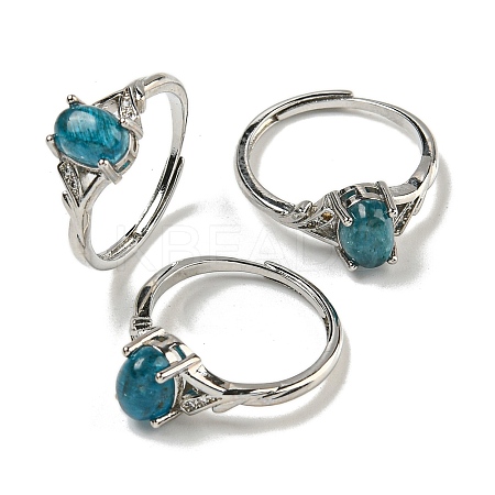 Oval Natural Apatite Adjustable Rings RJEW-Q818-01P-09A-1