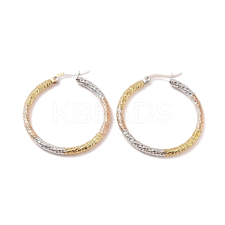 PVD Vacuum Plating 201 Stainless Steel Textured Hoop Earrings with 304 Stainless Steel Pin for Women EJEW-F280-18A-M-1