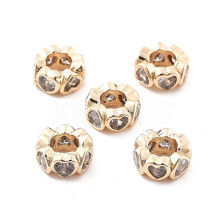 Brass Micro Pave Clear Cubic Zirconia Rondelle European Beads KK-R216-20KCG-1