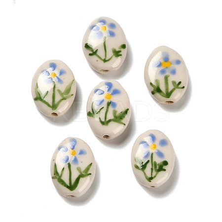Flower Theme Printed Handmade Porcelain Beads LAMP-D303-06E-02-1