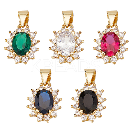 5Pcs 5 Colors Brass Micro Pave Cubic Zirconia Charms KK-FH0003-24-1