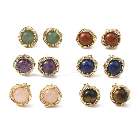 Natural Mixed Gemstone Stud Earrings EJEW-JE06696-1