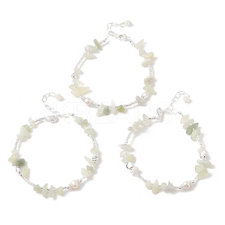 Natural Pearl & Natural Xiuyan Jade Chip Beaded Bracelets BJEW-C068-05S-1