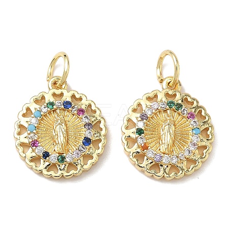 Holy Virgin Theme Brass Cubic Zirconia Charms KK-L253-32G-03-1