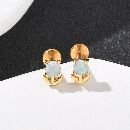 304 Stainless Steel Synthetic Opal Stud Earrings EJEW-B143-01G-03-1