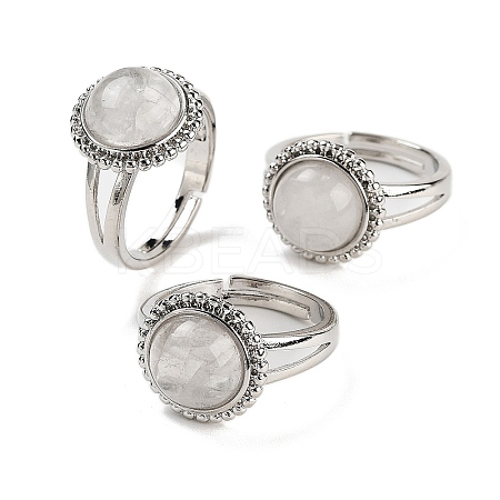 Natural Quartz Crystal Round Adjustable Rings RJEW-K271-02P-03-1