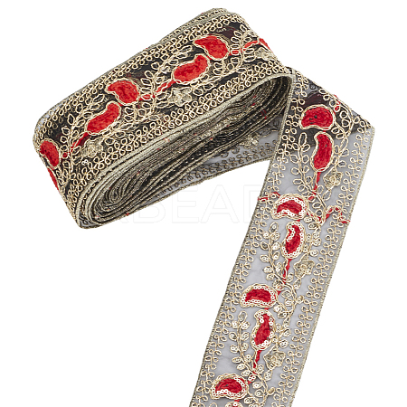 Flower Pattern Ethnic Style Embroidery Floral Polyester Ribbons OCOR-WH0070-322A-03-1