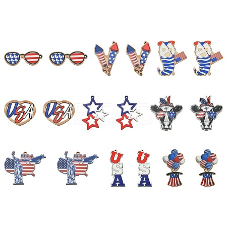 18Pcs 9 Styles Independent Day Spray Painted Wood Big Pendants WOOD-FS0001-19-1