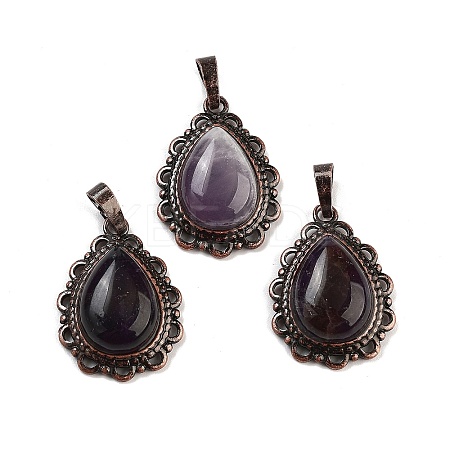Natural Amethyst Teardrop Pendants G-K363-01R-05-1