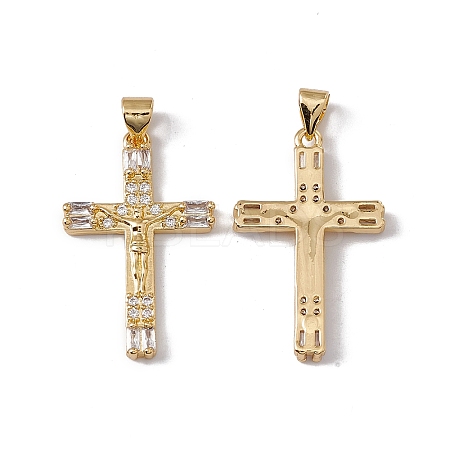 Brass Micro Pave Clear Cubic Zirconia Pendants KK-G439-32G-1