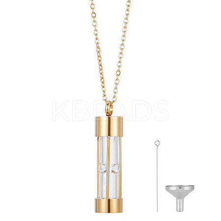 1Pc Column Glass Urn Ashes Necklaces NJEW-DR0001-05G-1