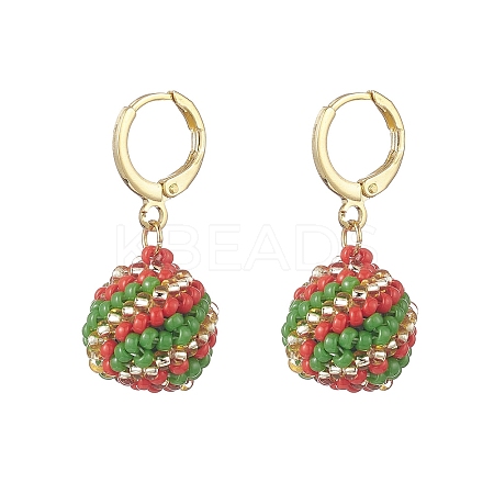Handmade MIYUKI Japanese Seed Braided Round Ball Dangle Leverback Earrings EJEW-MZ00073-01-1