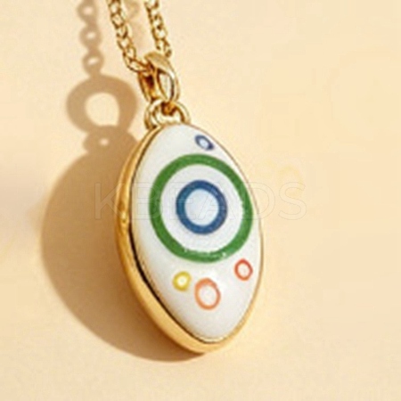 Printed Brass Enamel Oval Pendant Necklaces for Women WGE62A2-02-1