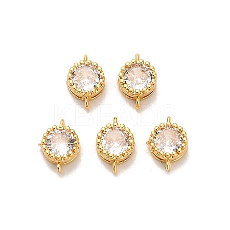 Brass Pave Clear Cubic Zirconia Flat Round Connector Charms KK-H515-02A-G-1