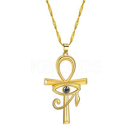 Ankh Cross with Eye of Horus Rhinestone Pendant Necklace RELI-PW0001-021G-1