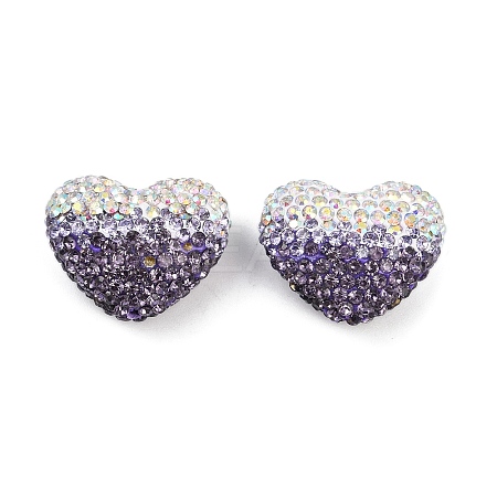 Gradient Color Heart Shaped Polymer Clay Rhinestone Beads CLAY-NH0002-03G-1