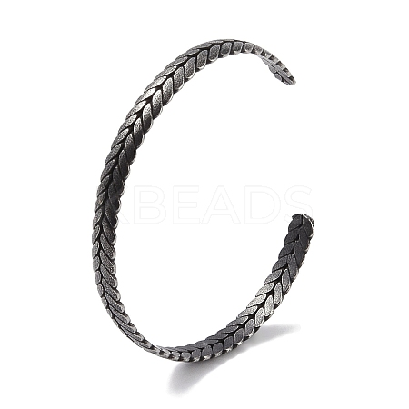316 Surgical Stainless Steel Leaf Open Cuff Bangles for Women BJEW-P319-03B-AS-1