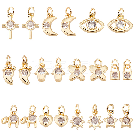 22Pcs 11 Styles Brass Micro Pave Clear Cubic Zirconia Charms FIND-GA0004-46-1