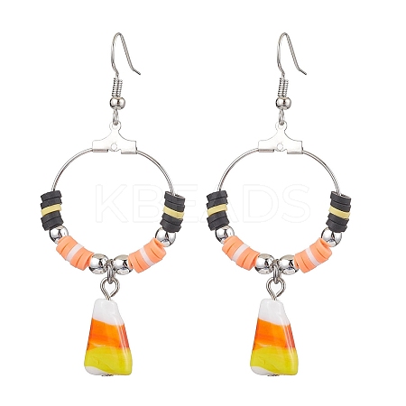 Halloween Candy Corn Handmade Lampwork & Polymer Clay Dangle Earrings for Women EJEW-JE05893-01-1