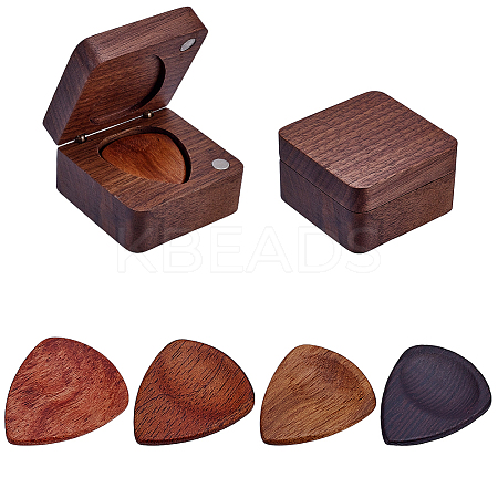 4Pcs 4 Colors Triangle Wood Guitar Picks AJEW-AR0005-07-1