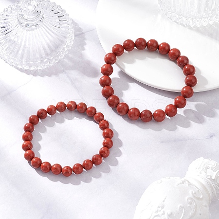2Pcs 2 Styles Natural Red Jasper Beads Bracelets BJEW-JB12200-1
