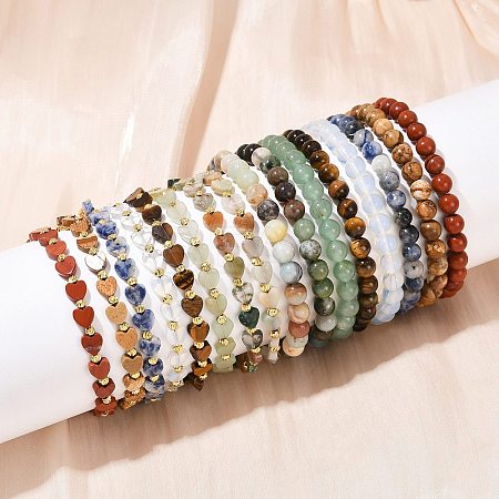 Natural & Synthetic Mixed GemstoneBeaded Bracelets Set for Women BJEW-G752-02G-1