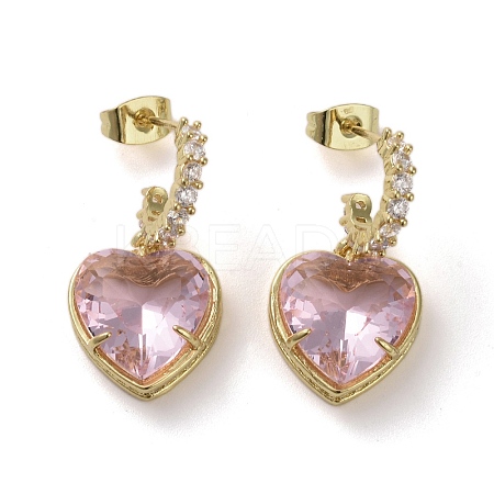 Cubic Zirconia Heart Dangle Stud Earrings EJEW-H308-09G-03-1