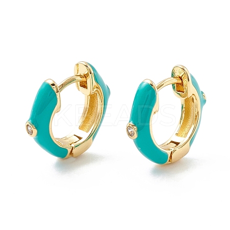 Clear Cubic Zirconia Chunky Hinged Hoop Earrings with Enamel EJEW-P196-20G-06-1