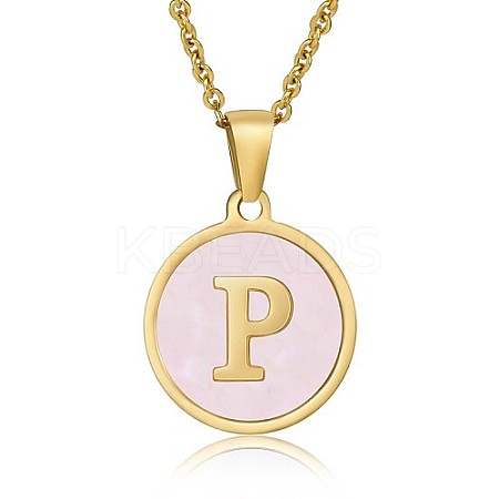 Natural Shell Initial Letter Pendant Necklace LE4192-19-1