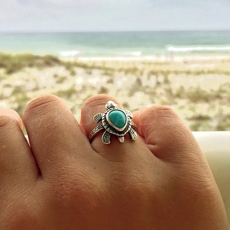Retro Alloy and Synthetic Turquoise Finger Rings FS-WG1C352-01-1