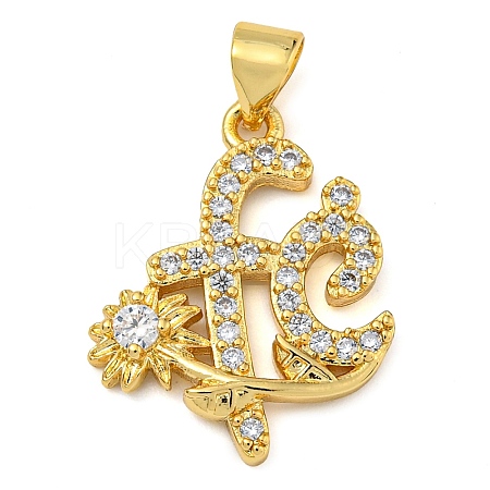 Rack Plating Brass Micro Pave Clear Cubic Zirconia Pendants KK-Z063-35G-1