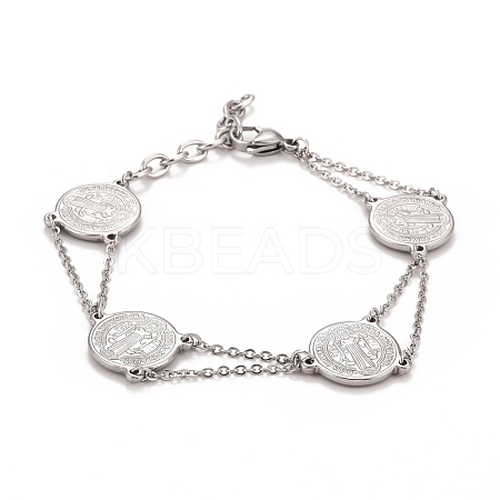 304 Stainless Steel Saint Benedict Link Bracelet for Men Women STAS-E160-34P-1