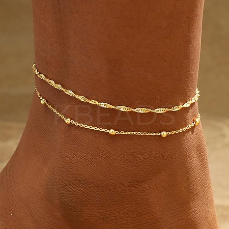 Brass Double Layer Chain Anklets for Women FS-WGB1635-02-1