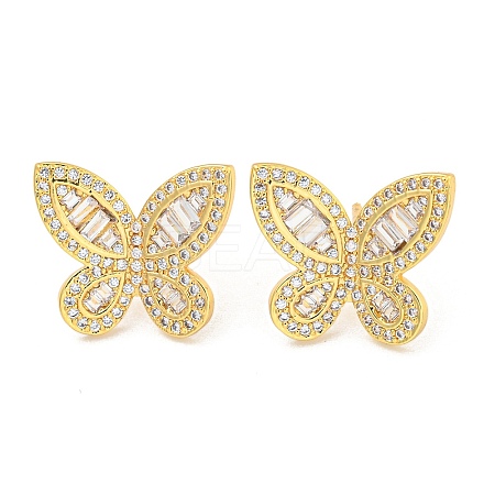 Rack Plating Brass Pave Clear Cubic Zirconia Stud Earring Finding EJEW-C102-33G-1