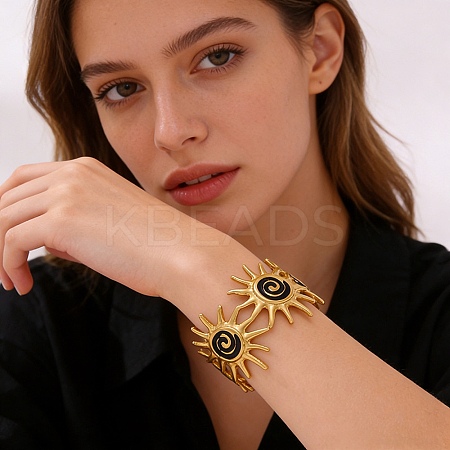 304 Stainless Steel Enamel Cuff Bangles for Women SA-B005-02G-1